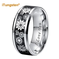 itungsten 6mm 8mm carbon fiber gear inlay tungsten ring for men women wedding band trendy jewelry i love you stamped comfort fit