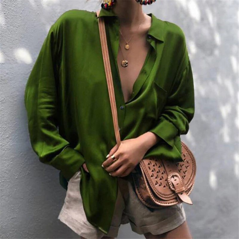 

Женская блузка с глубоким V-образным вырезом, с длинным рукавом