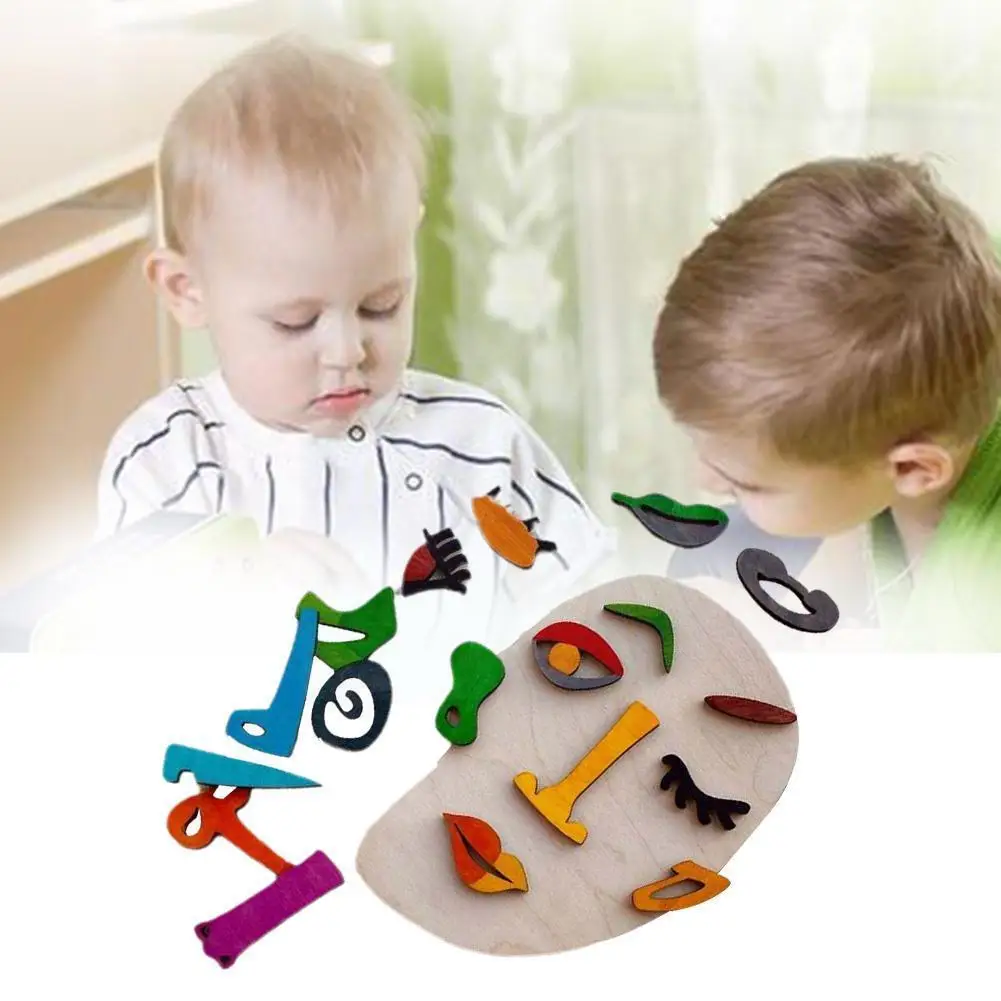 

Face Shape Cognition Board Jigsaw Puzzle Wooden 3D Wood Montessori Educational Puzzles Toys Match Gifts Bricks Learning Toy P8M5