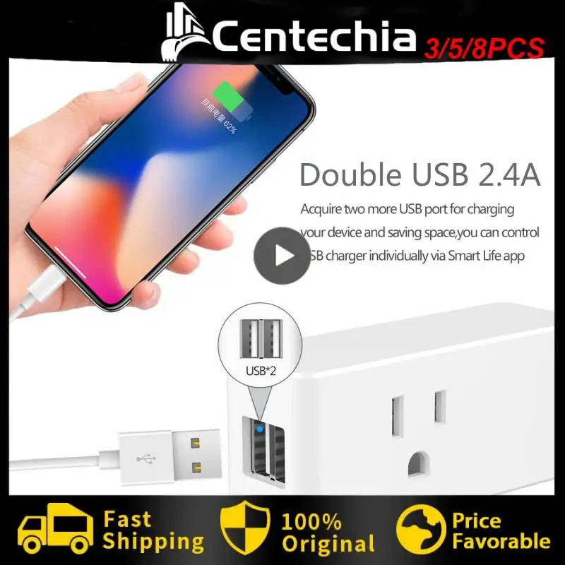 

3/5/8PCS Ac100-240v Smart Wall Socket Timing Function Remote Control Smart Home Dual Usb 10a Work With Alexa And Google Home