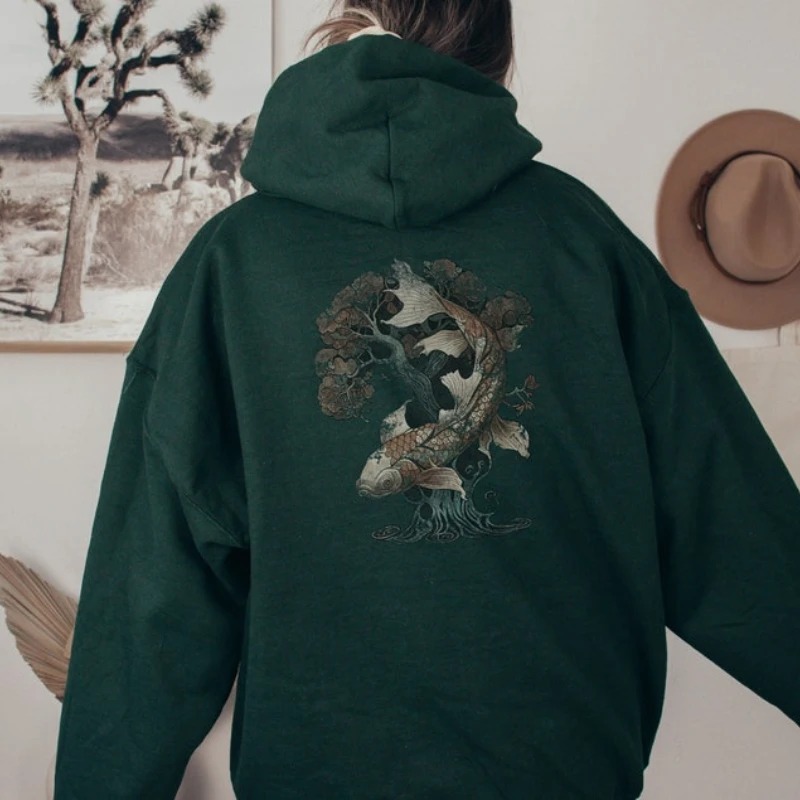 Винтажная яркая японская рубашка бонсай потертая толстовка с капюшоном худи