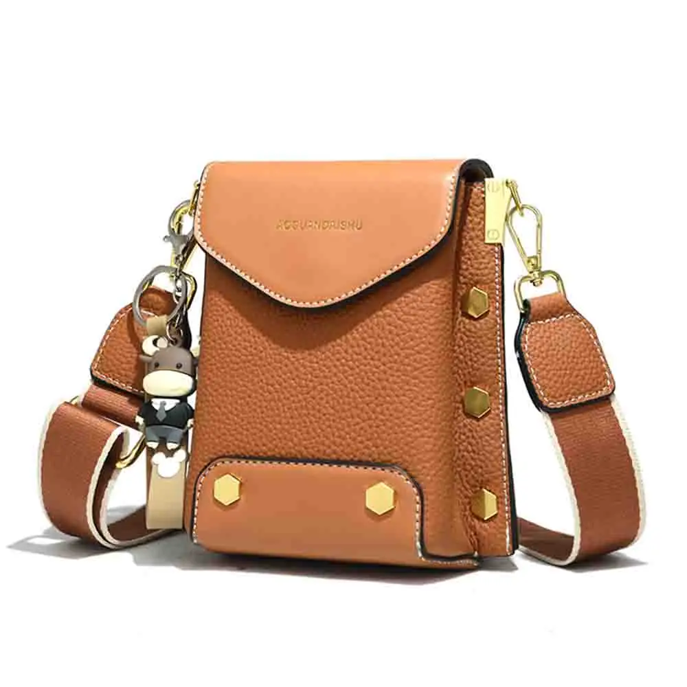 

MS Stylish Genuine Leather Woman Phone Bag Luxury Litchi Grain Cowhide Mini Messenger Shoulder Bag Fashion Daily Purses 2022 New
