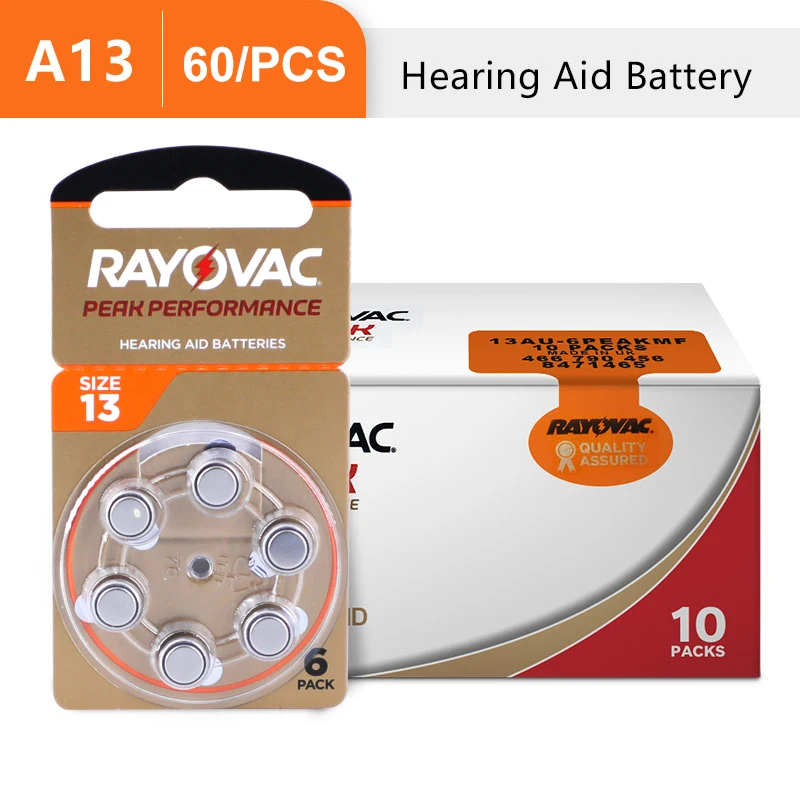 60Pcs Hearing Aid Batteries A13 13A 13 P13 PR48 Rayovac Peak UK 1.45V Zinc Air Battery For CIC BTE Hearing Aids Sound Amplifier