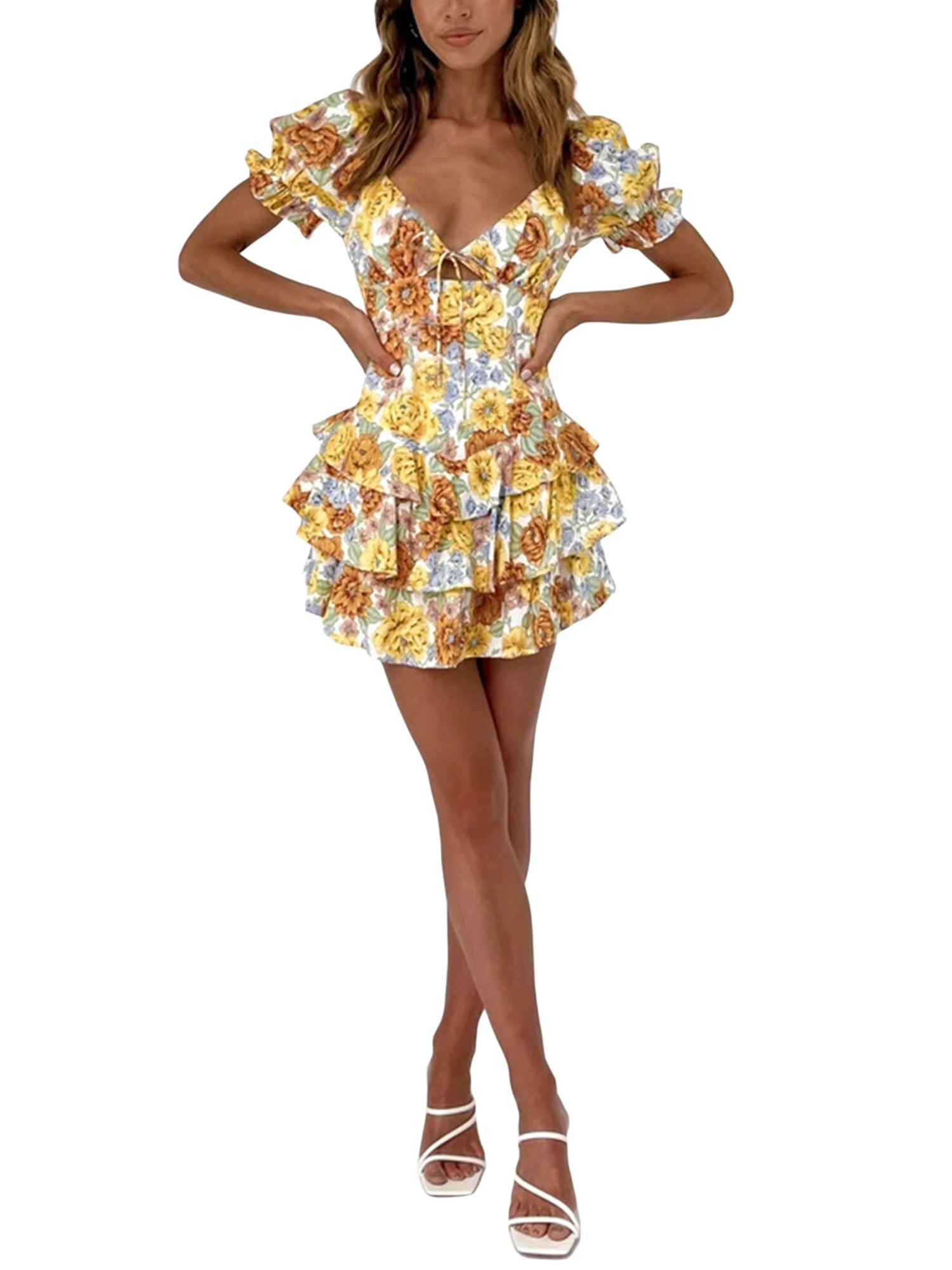 

Женские короткие платья Y2K с цветочным принтом, трапециевидные платья на бретелях-спагетти, летний сарафан с открытой спиной в стиле ретро, ...