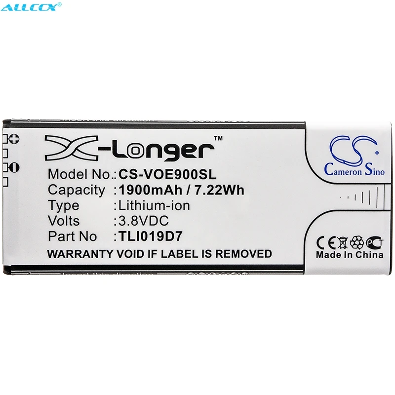 

Аккумулятор Cameron Sino для TCL/Alcatel 1 Dual SIM, 5033A,5033D,5033J,5033T,5033X, для Vodafone Smart E9,VFD520,VFD527,VFD528,VFD529