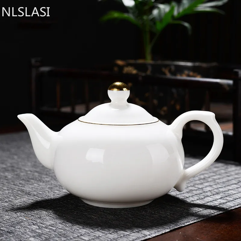 

Белый фарфоровый чайник ручной работы, заварочный чайник для чая Pu'er Oolong, Чайный фильтр, китайский Сает, Нефритовый бытовой чайник, керамиче...