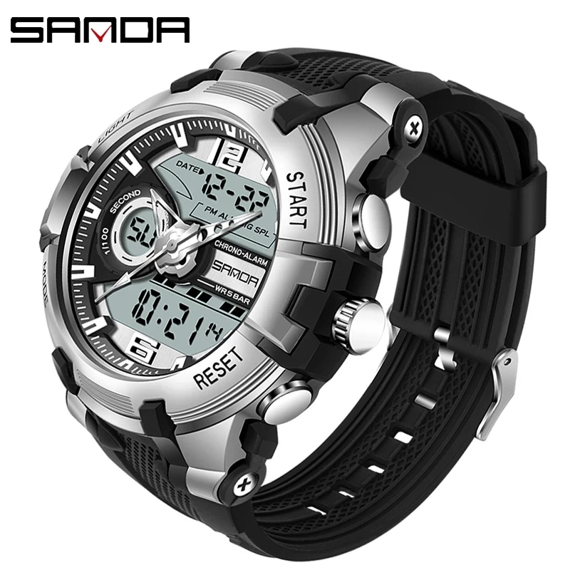 

SANDA NEW Top Luxury Watches Men Military Mens Watch Waterproof Sport Wristwatch Dual Display Watch Male Relogio Masculino 6015