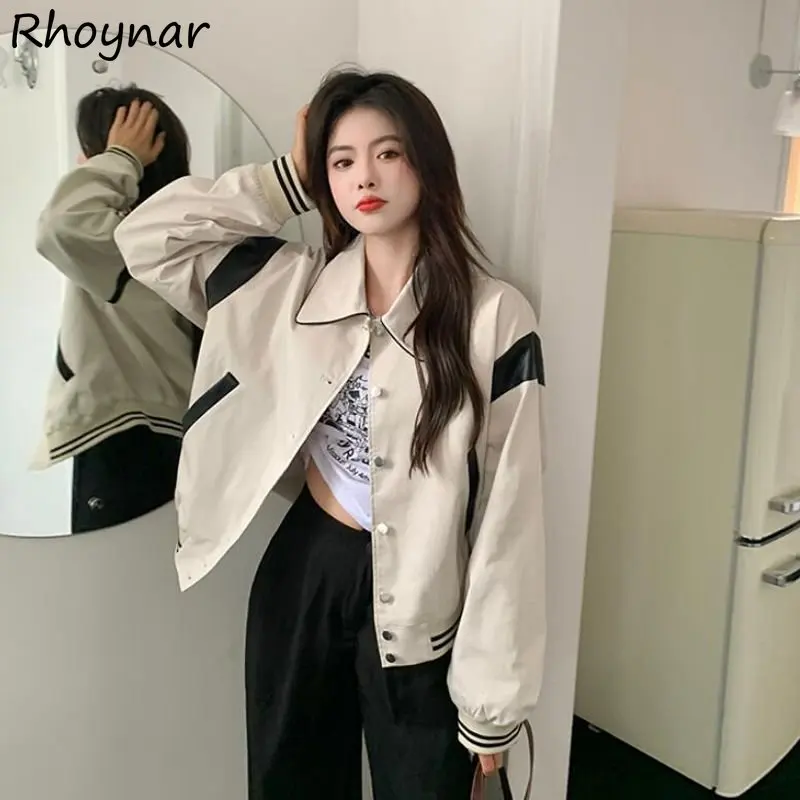 

Cropped Coats Jackets Women Panelled Clothing Baggy Designer Khaki Korean Fashion Chaquetas Temper Streetwear Preppy College Ins