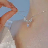 angel wings moonstone waterdrop pendant necklace for women fashion light luxury silver color chain necklace female jewelry