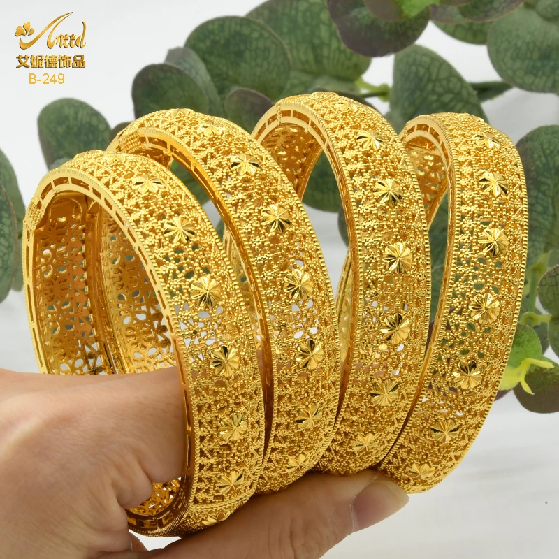 

ANIID Dubai Gold Color Bangles Bracelets Nigerian Bridal Wedding Party Luxury Jewelry Gifts Hawaiian Arabic 2022 African Bangles