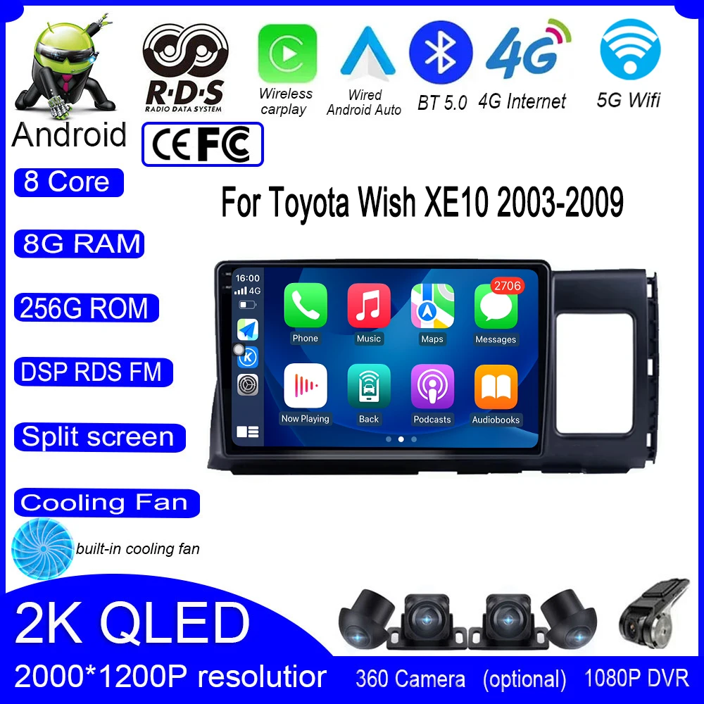 

Для Toyota Wish XE10 2003-2009 Android 13 автомобильный DSP GPS IPS QLED радио видеоплеер Авто Carplay мультимедийный стерео экран авто