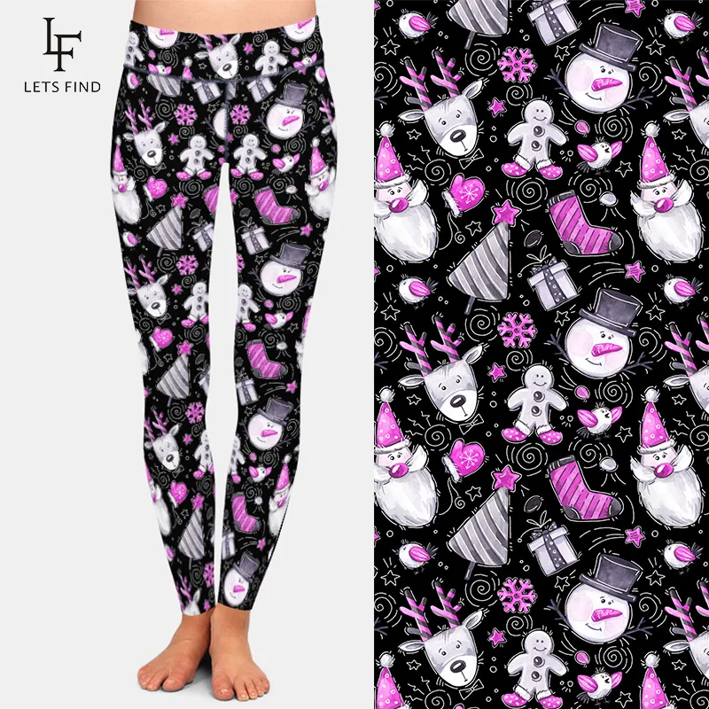 LETSFIND New Arrival Winter Women Leggings 3D Funny Cartoon Christmas Element High Waist Soft Fitness Elastic Leggings