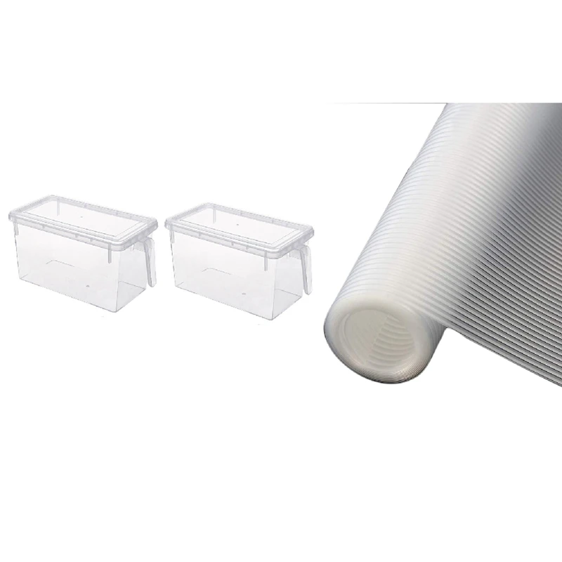 

2X Kitchen Fridge Freezer Storage Reusable Containers & 3X Eva Shelf Liner,Refrigerator Liner Drawer Liner Cabinet Mat