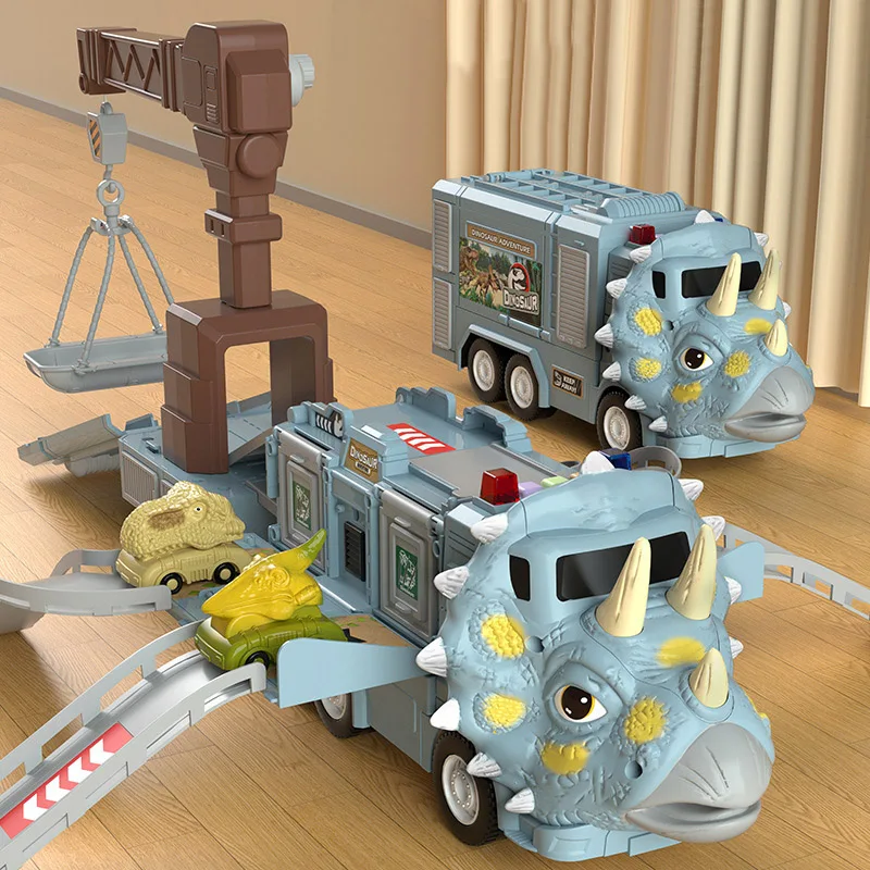 

Dinosaur Truck Toy Children DIY Track Car Light Music Dinosaur Deformation Adventure Car Container Transport Kids Toys Boys Gift