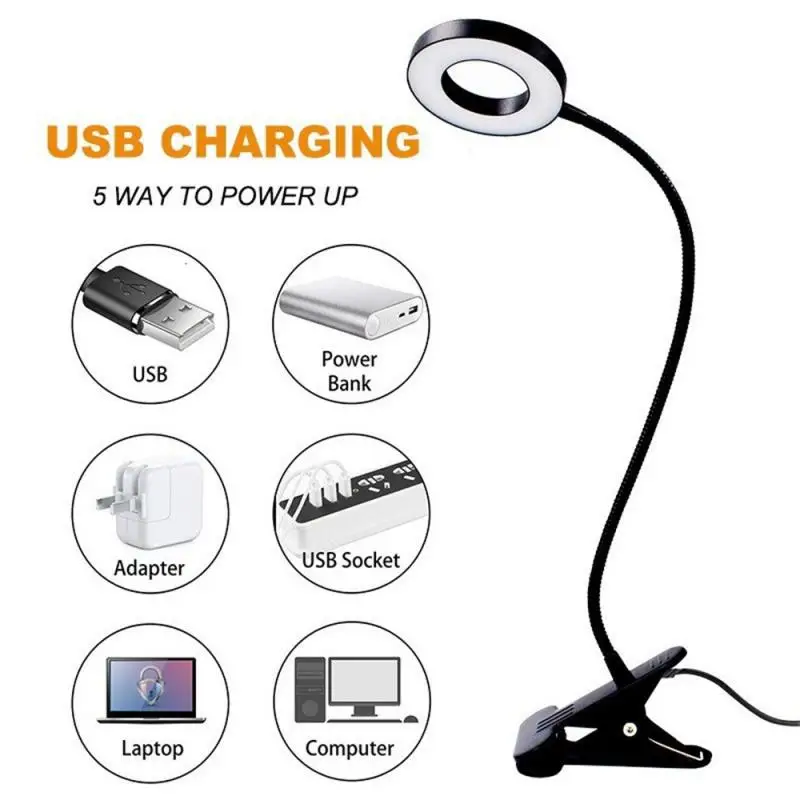 

LED Desk Lamp Flexible Night Light for Reading/Bed Headboard Headbaord Light Clip on Light Reading Lights Clamp Light with USB