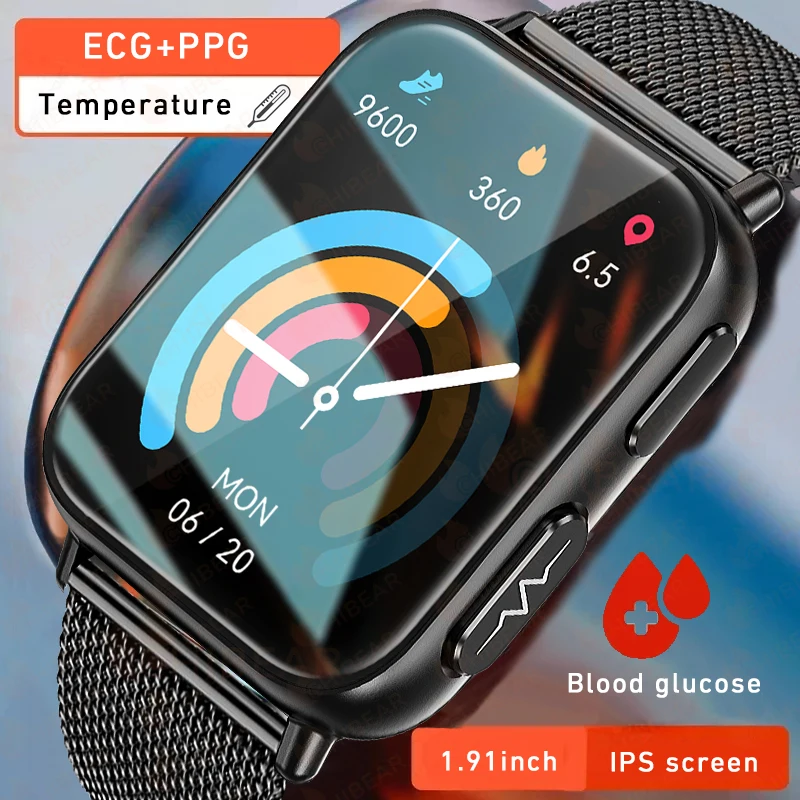 

1,91 дюйма IP68 Водонепроницаемые спортивные Смарт-часы для женщин с монитором глюкозы в крови термометром часы для здоровья 2023 Новые смарт-часы с ЭКГ + ППГ для мужчин