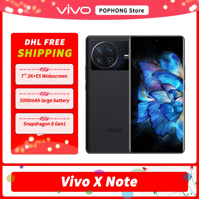 ViVO X Note 5G MobilePhone 7.0 ''2K + E5 AMOLED Snapdragon 8 Gen 1 3D Vân Tay Soái Hạm 80W Đèn Led Sạc Google Play 5000MAh