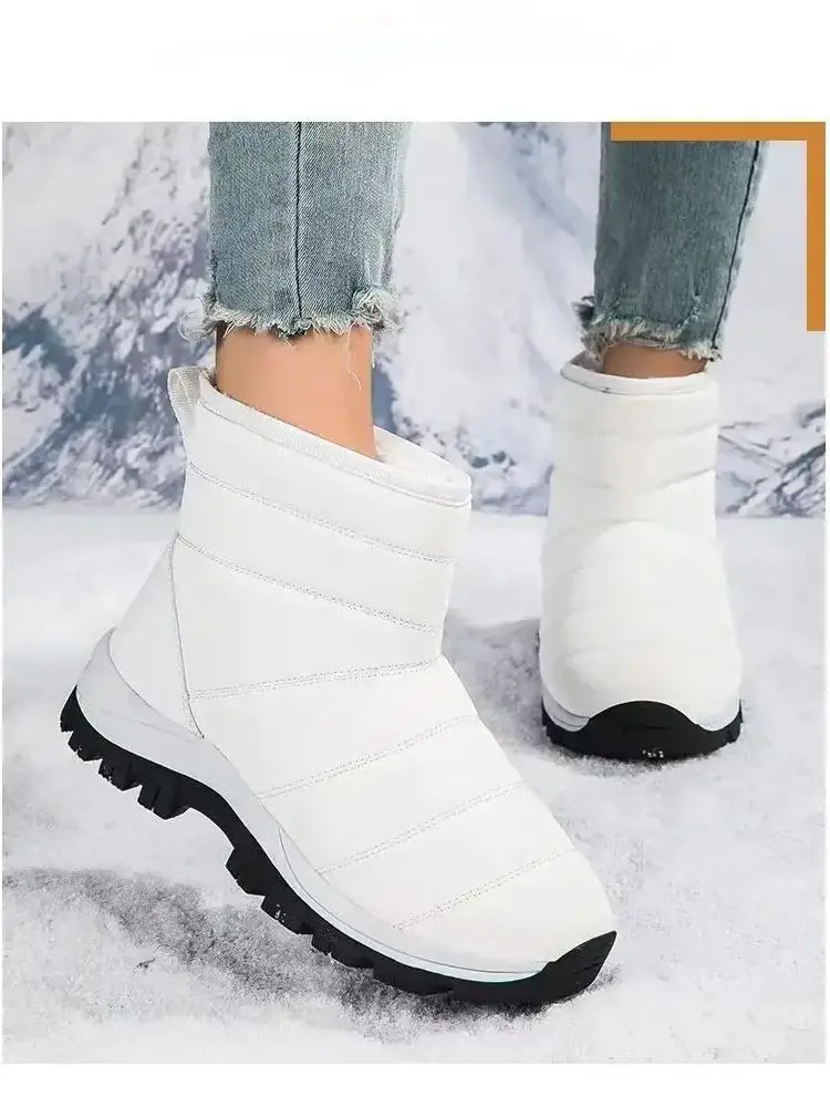 

Женские теплые ботинки на толстой нескользящей подошве, зимние ботинки большого размера с высоким верхом и плюшевой подкладкой, повседневные хлопковые ботинки на толстой нескользящей подошве, 2023