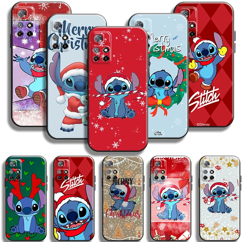 

Merry Christmas Lilo Stitch Phone Case For Xiaomi Redmi Note 11 5G 11T Pro Liquid Silicon Back Carcasa TPU Funda Cases Cover