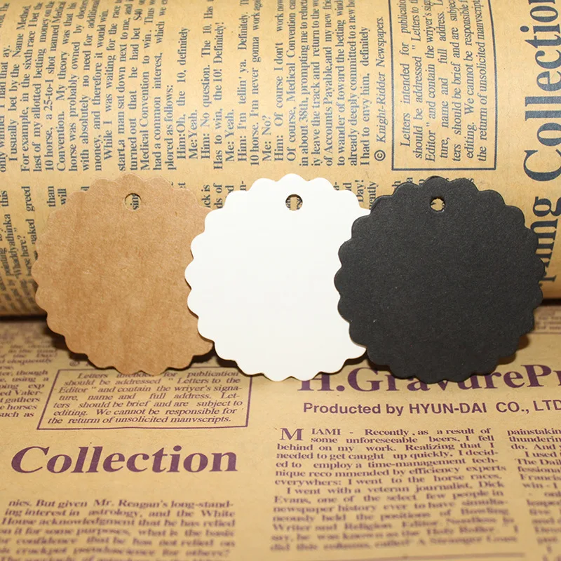 

50Pcs Round Paper String Label Cards Flower Handmade Tag Kraft Price For Clothing Hang DIY Gifts Wedding Party Decor Supplies