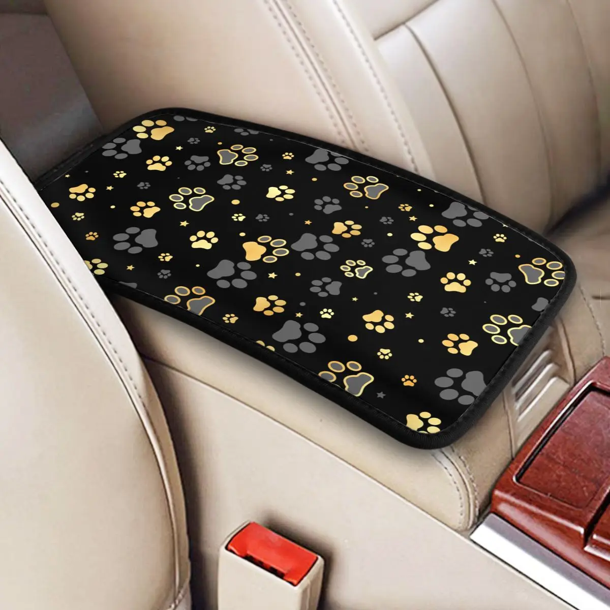 

32x19cm Car Armrest Cover Mat Leather Gold Dog Paw Center Console Protective Cushion Pad Animal Car Interior Cushion