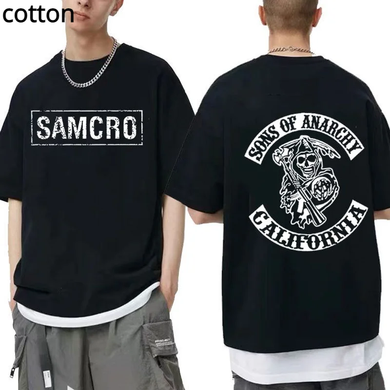 

Sons of Anarchy SAMCRO Double Sided Print Tshirt Men Womnen Fashion Hip Hop Rock Tees Short Sleeve Summer Cotton T Shirts Tops