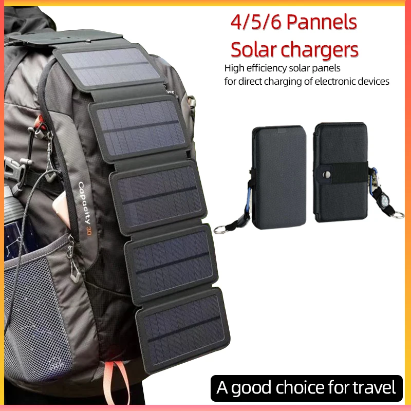 4/5/6 Solar Pannels Folding Charger Portable Universal Mobile Power for IPhone IPad Samsung Huawei High Capacity Power Bank