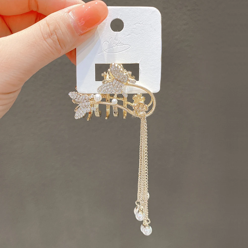 

Super Fairy Rhinestone Tassel Butterfly Clip Female Back Head Temperament Hair Accessories Hair Clip Half Tie Shark Hair Clip