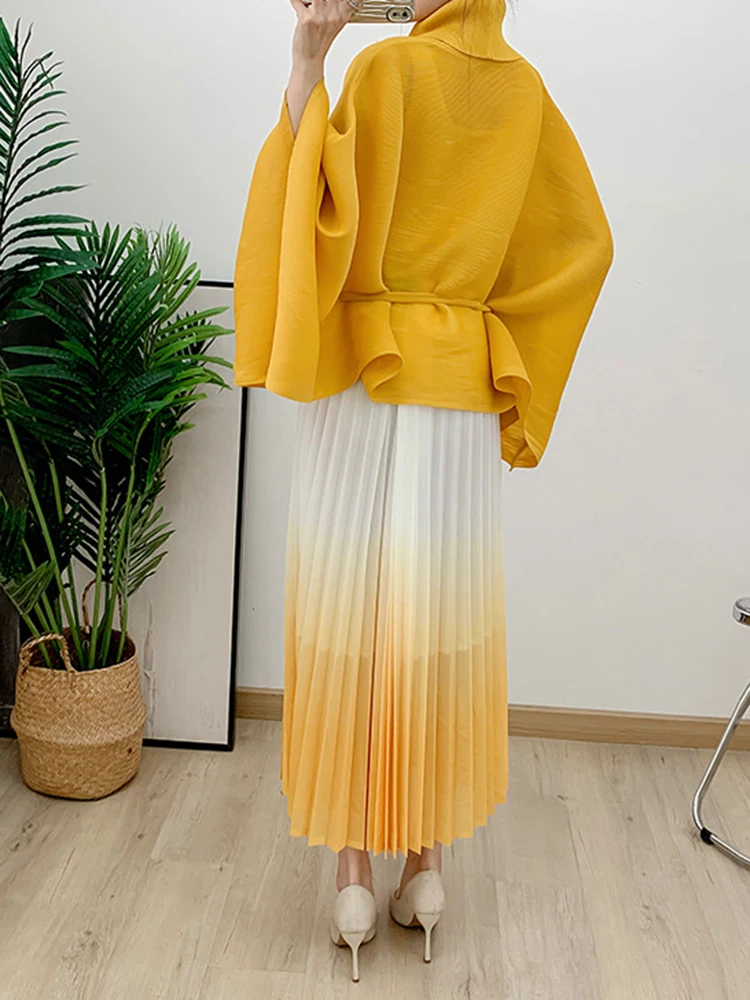 LANMREM градиентный плиссированный комплект женский однотонный плащ на шнуровке со