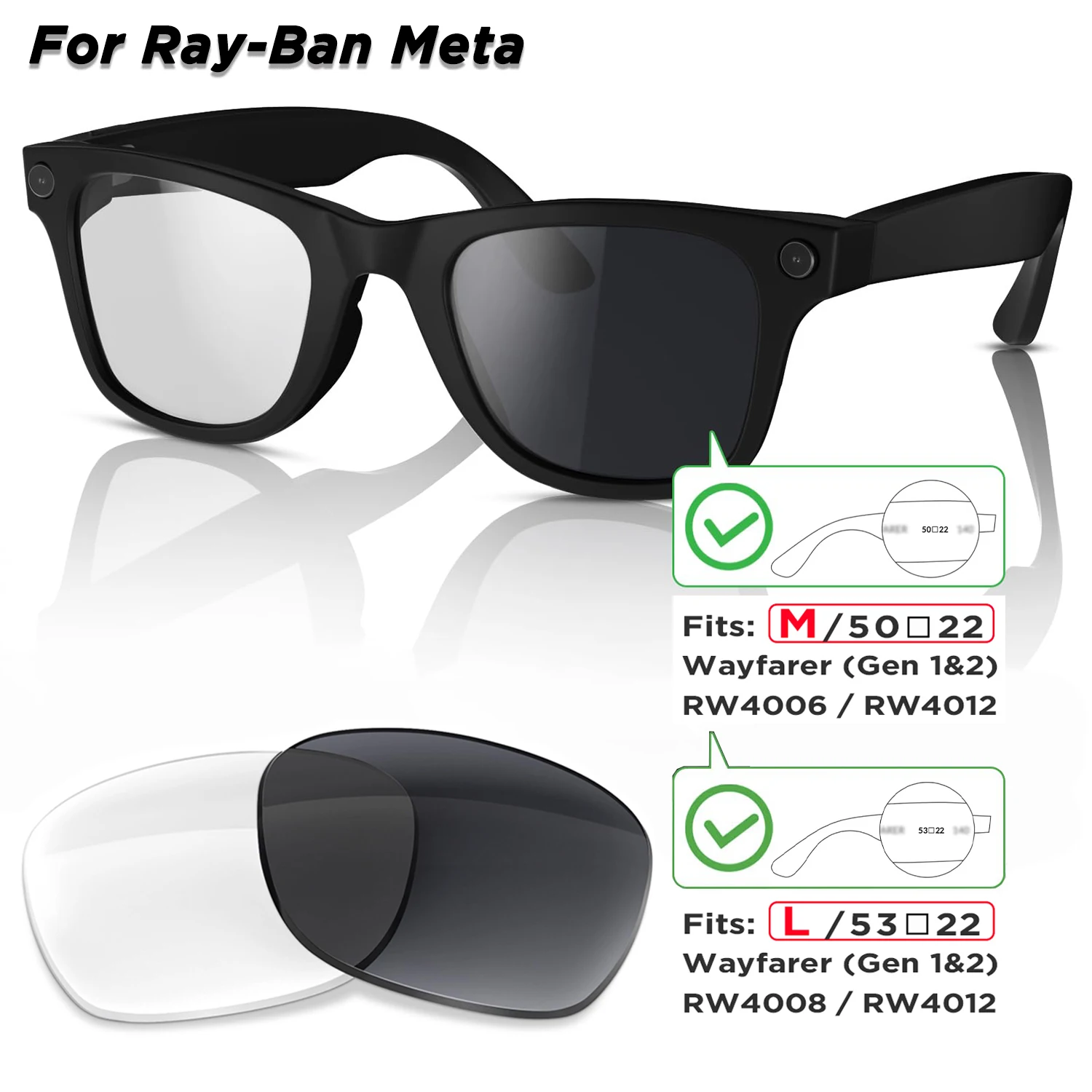 Фото Сменные фотохромные и поляризационные линзы для умных очков Ray-Ban Meta RW4006 / RW4008 / RW4012 Gen1/2 с защитой от УФ-излучения №5