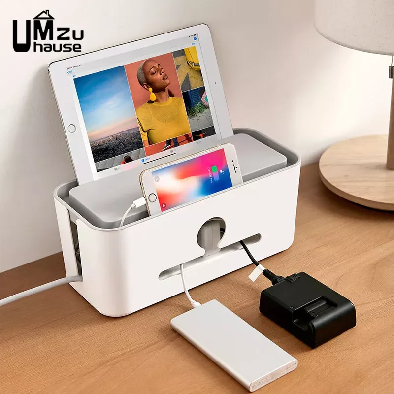 

NEW Power Strip Storage Box Electronic Outlet Cord Management Case Charger USB Cable Adapter Protector Bin Hide Organizer Big Ho