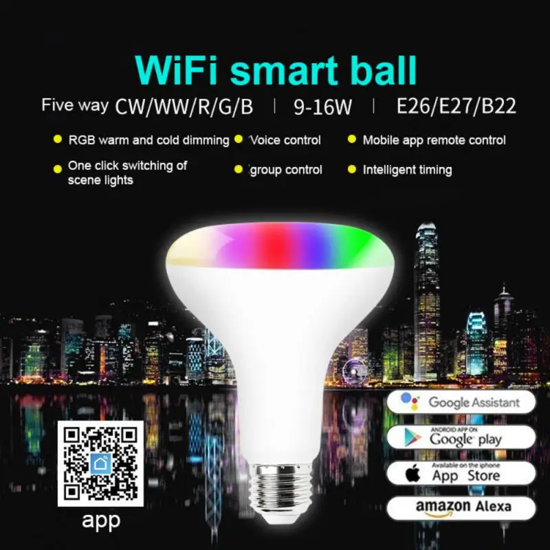

Светодиодная лампа высокой яркости Rgb с Управлением по Wi-Fi, умная лампа «сделай сам» с управлением через приложение, таймер 3000-6100k