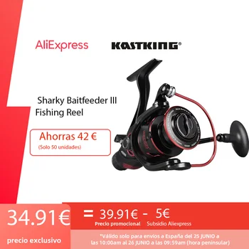 KastKing Carrete Sharky Baitfeeder III para Caña de Pescar, Pesca de Carpa, Bobina Giratoria Extra, Sistema de Arrastre Delantero y Trasero, Agua Dulce, 12kg 1