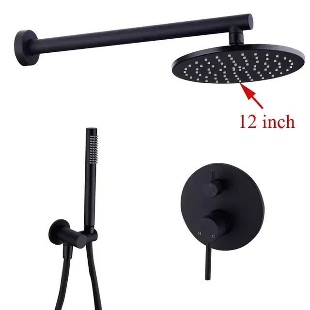 

NEW2023 Brass Black Bath Shower Faucets 8-12" Rain Shower Head Bathroom Shower Set Diverter Mixer Valve Shower System Wall