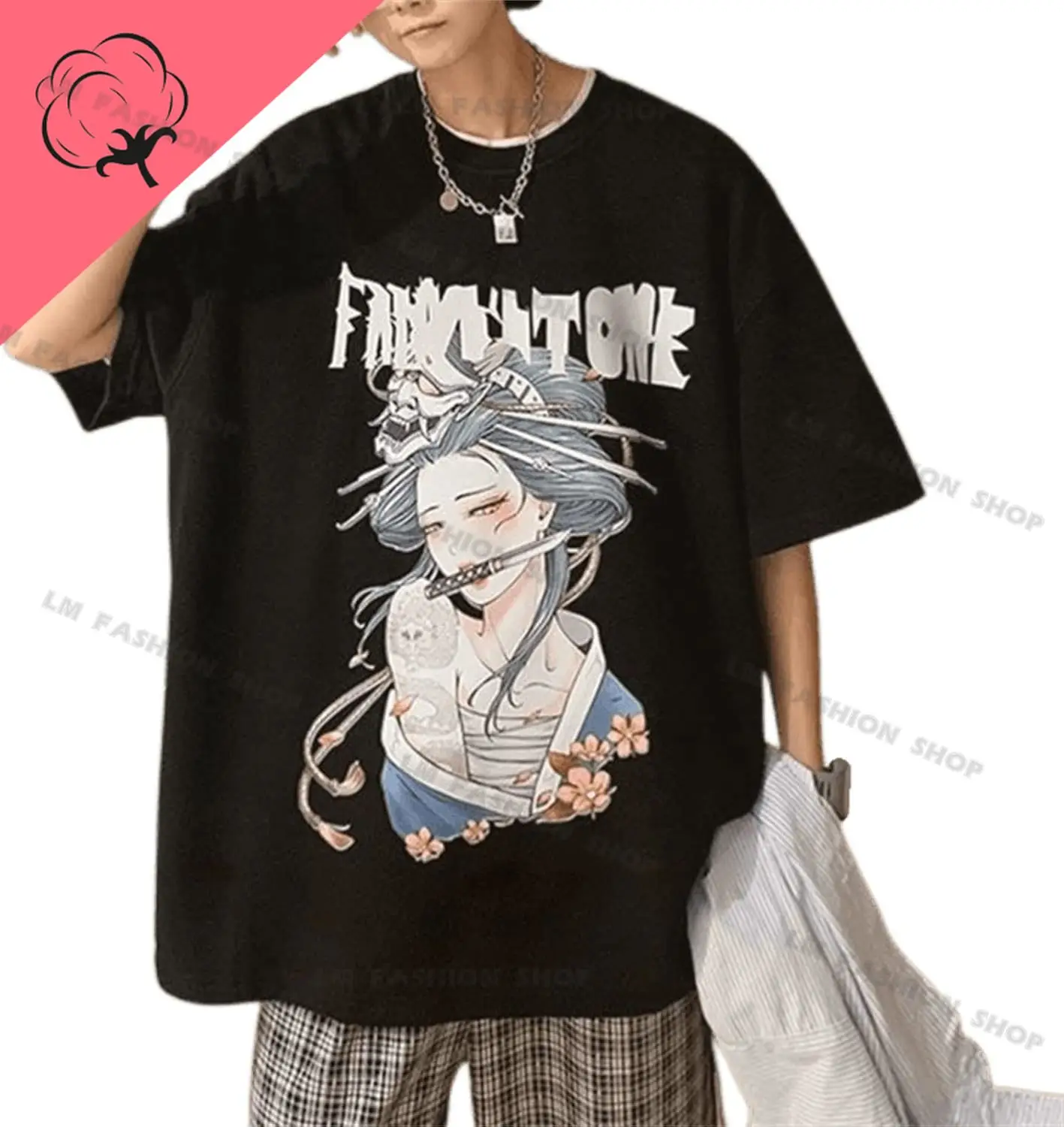 Мужская винтажная футболка с рисунком гейши японская мешковатая в стиле