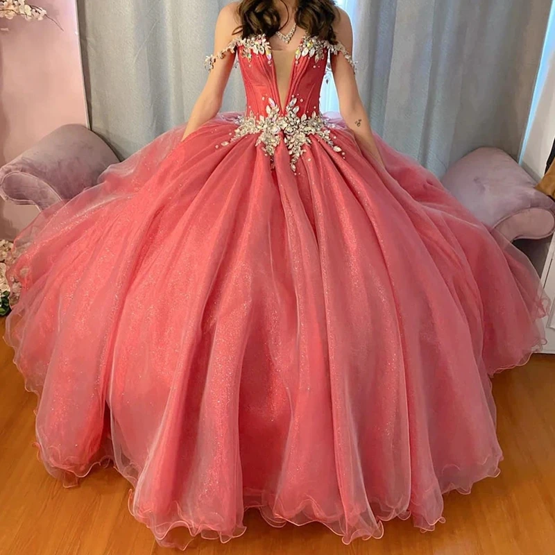 

ANGELSBRIDEP Glittering Ball Gowns Quinceanera Dress Crystals Beading Formal Birthday Party Prom Dress Vestidos De 15 Anos NEW