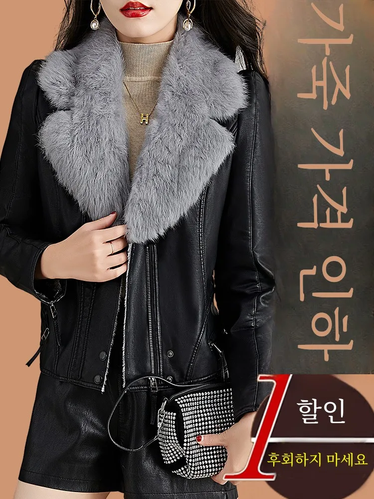 Женское кожаное пальто Haining из натуральной кожи новинка 2024 зимнее утепленное