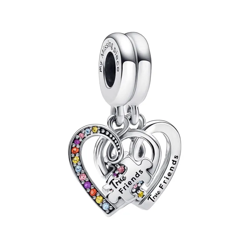 

Puzzle Piece Hearts Splittable Friendship Pendants Charms For Women Multicolor Zircon 925 Sterling Silver Jewelry DIY Bracelets