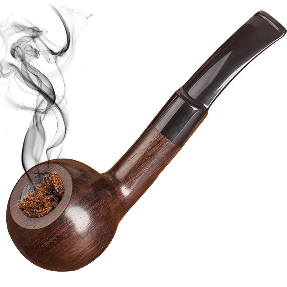 

Ebony Tobacco Pipe Handmade Solid Wood Smoke Pipe Food Grade Reusable Mouthpiece Metal Filter Cleanable Smoking Pipe Men's Gifts