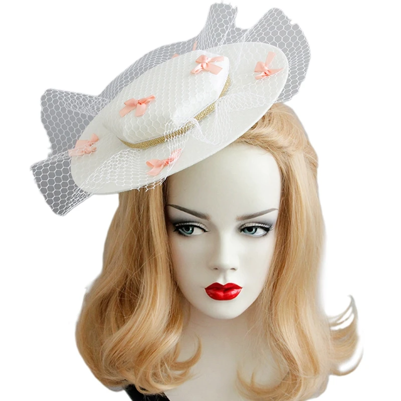

Fashion Fascinators Hats Cocktail Tea Party Headwear Veil Mesh Bow-knot Top Hat Host Annual Meeting Hat for Girls Women