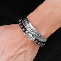 feng shui magnetic hematite stretch beads bracelet men women unisex bangle pixiu wealth and good luck pi yao black bracelet