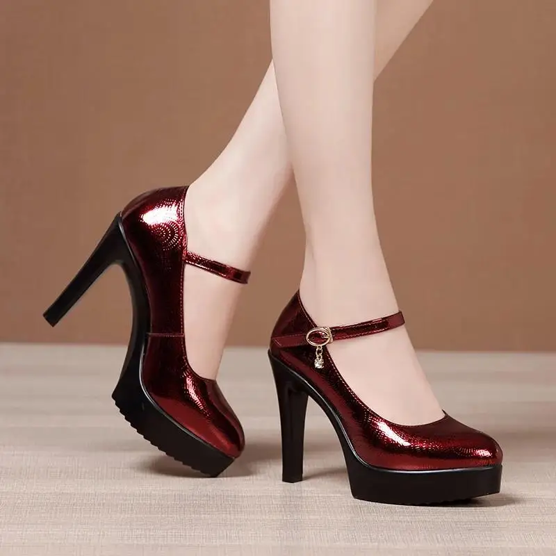 Sepatu hak tinggi wanita sepatu familia Model perak block dangkalembali gugur