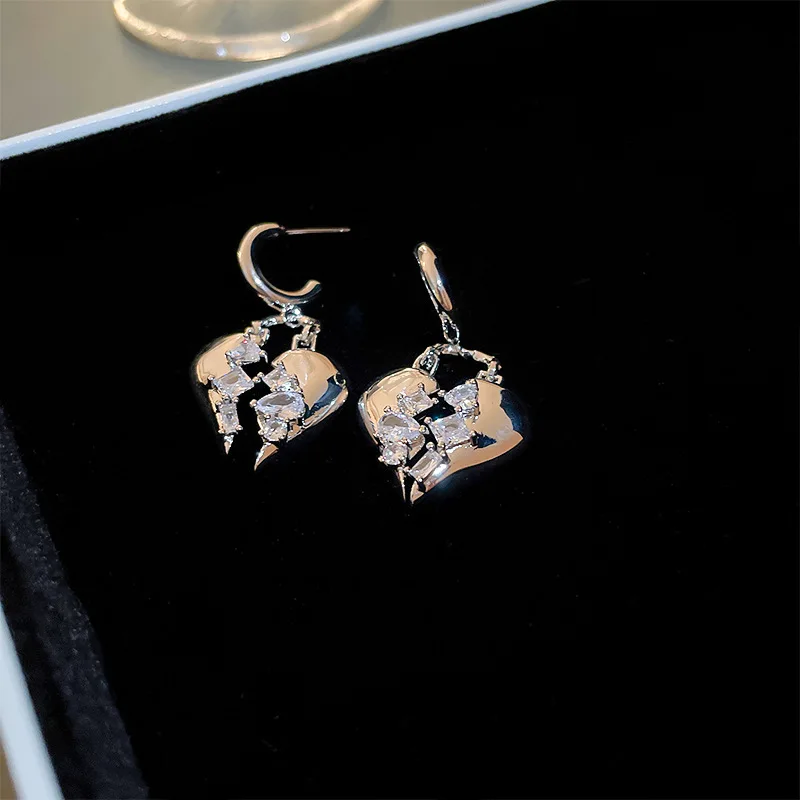 

Minar High Street Shinning CZ Cubic Zirconia Heart Shaped Drop Earrings for Women Silver Color Copper Broken Love Dangle Earring