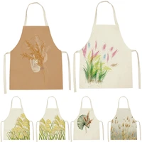 new plant style cuisine femme sleeveless cotton linen aprons canvas apron flowers pattern cooking apron home custom apron bib