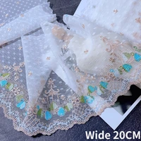 20cm wide luxury colorful voile embroidered fringed ribbon lace trim diy crafts apparel head veil fabric sewing guipure decor