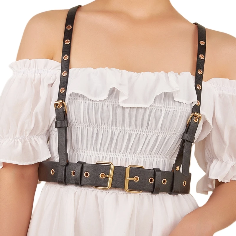 

MXMB Women's Punk Faux Leather Body Harness Belt Adjustable Holes Straps Waist Belts Chain Suspenders for Women Teens Daily