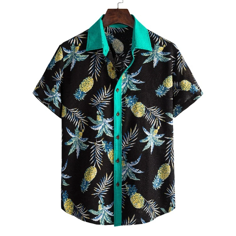 

Arrival Vintage Cotton Men Shirt Short Sleeve Ethnic Style Flower Print Tops Loose Hawaiian Shirts Men Streetwear