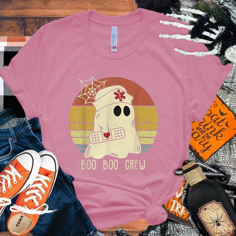 Новинка футболки с надписью на Хэллоуин Медсестра Бу модная женская летняя