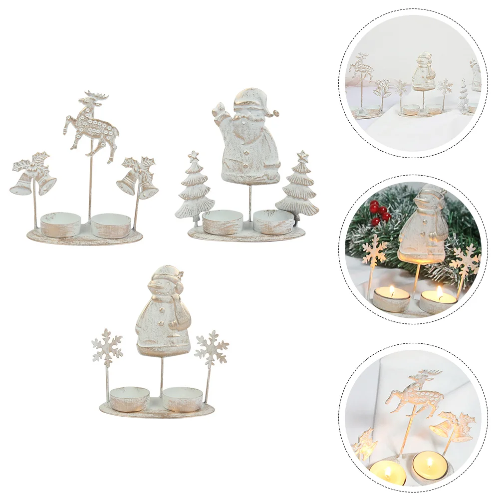 

Holder Christmasreindeer Dinner Candlestick Party Claus Santa Stand Decor Table Centerpiece Light Tea Figurine Metal Snowman