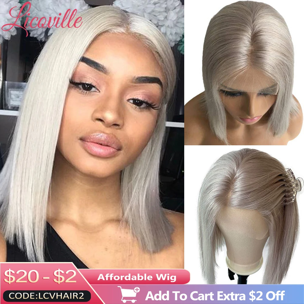 

Grey Bob Wig Human Hair T Part Lace Frontal Wig 13x1 Middle Part Brazilian Remy Hair Wigs for Women Pre Plucked Natural Hairline